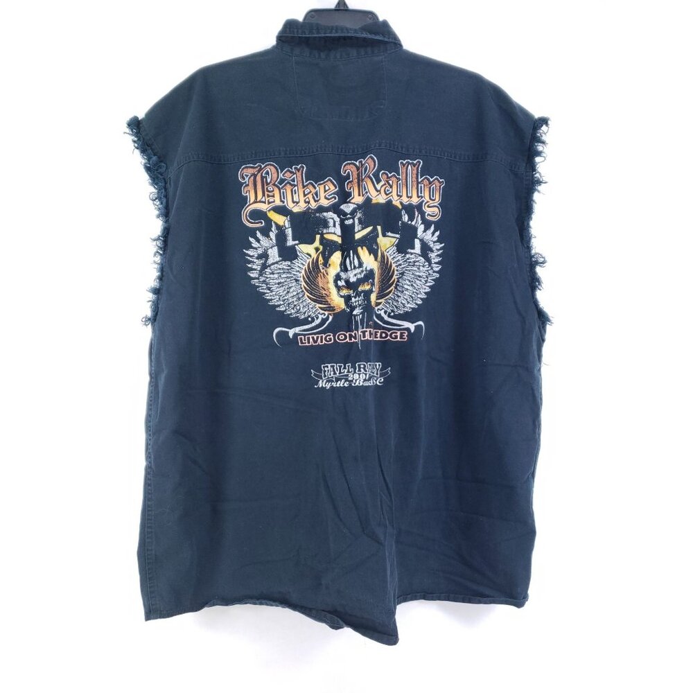 Bike Rally Denim Sleeveless Shirt With Graphic Design Mens XL